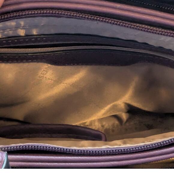 Dasein Purple Leather Gold Tone Metal Three Large Compartment Satchel Handbag - Picture 12 of 14